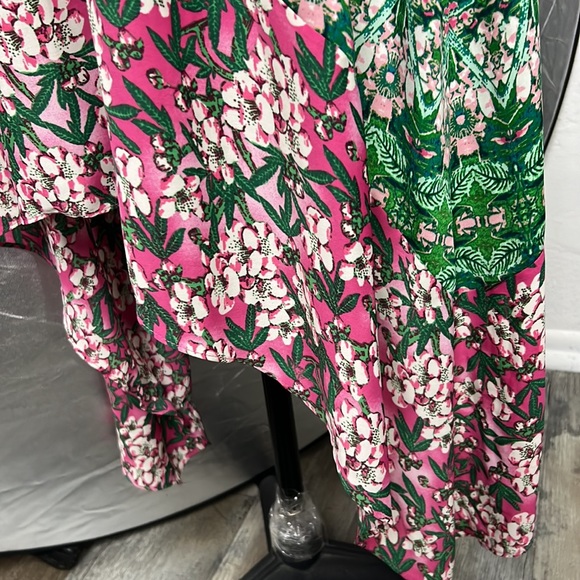 BCBGMAXAZRIA Keelie Floral Print Midi Dress Sleeveless Halter High Low Hem Sz. L - Picture 5 of 16